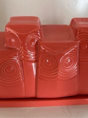 West Elm Owl Ceramic Butter Dish ( MCM style). Geometric Design